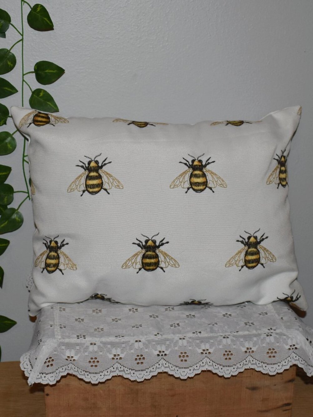 Cottage Bumblebee Bee Embroidered Small Outdoor Throw Pillow Decor
